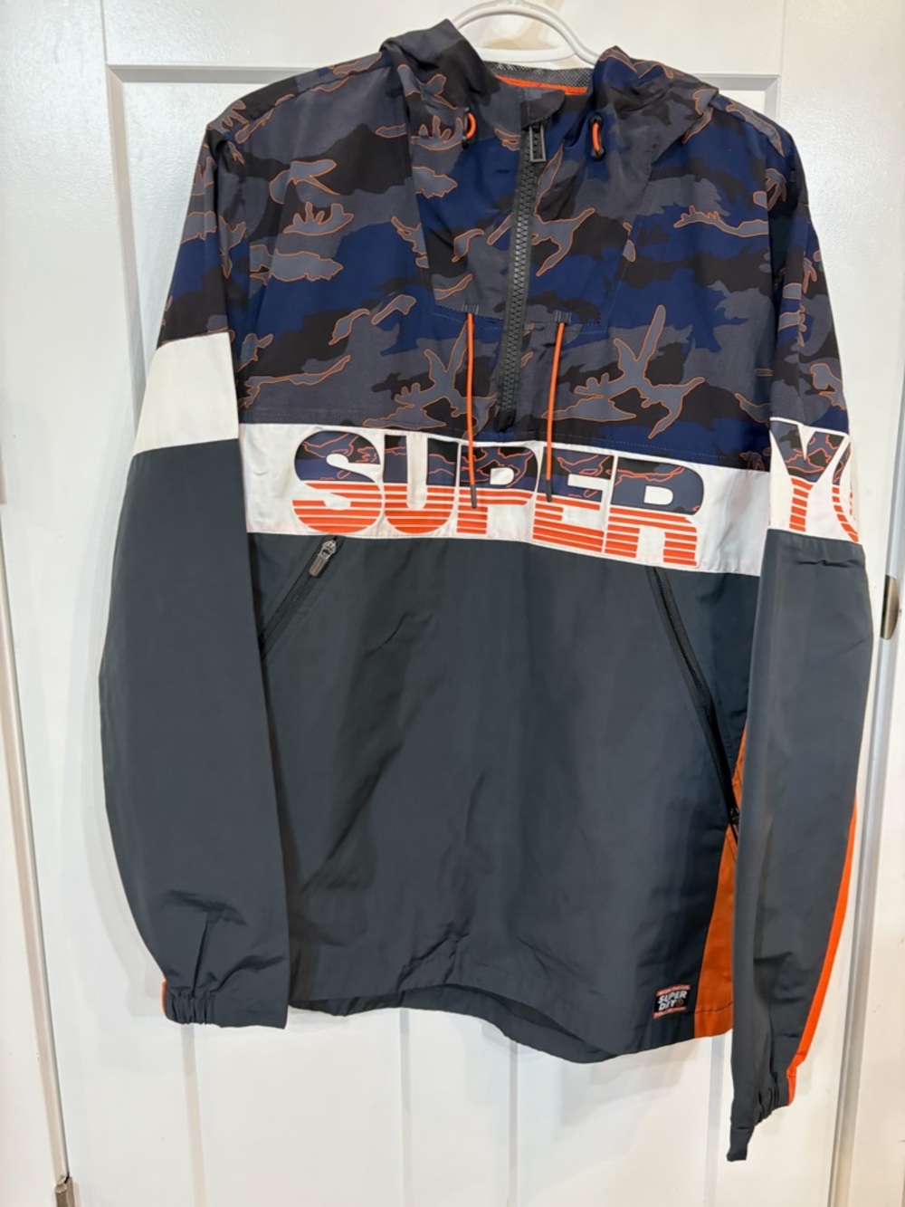 Superdry Navy, Black & Orange Camo Colorblock Pullover Anorak
